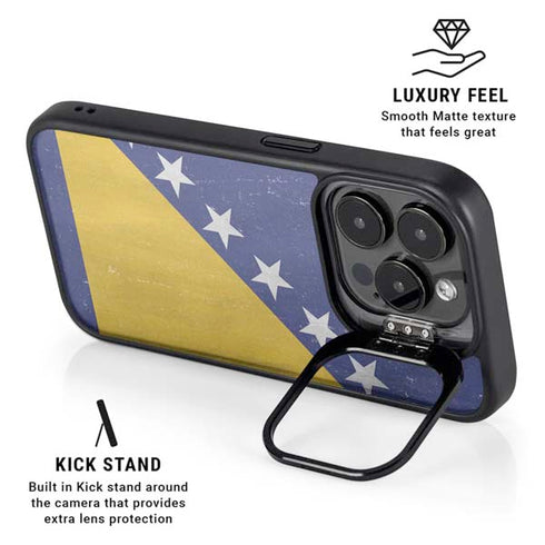 Bosnia and Herzegovina Flag Distressed iPhone 16 Pro Max Kickstand Case
